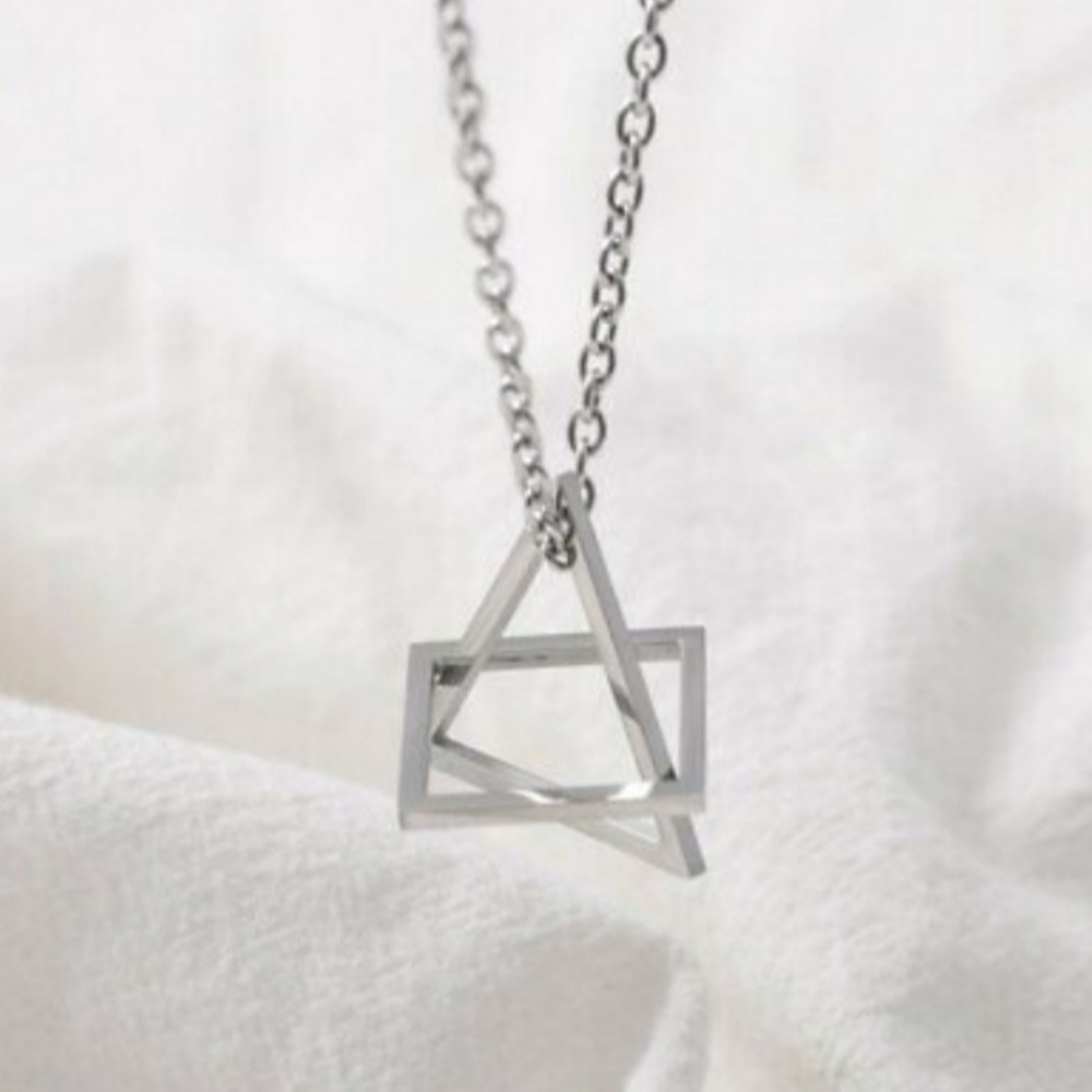 Geometric Hollow Triangular Chain Pendant Necklace Men/Women - Picture 5 of 16